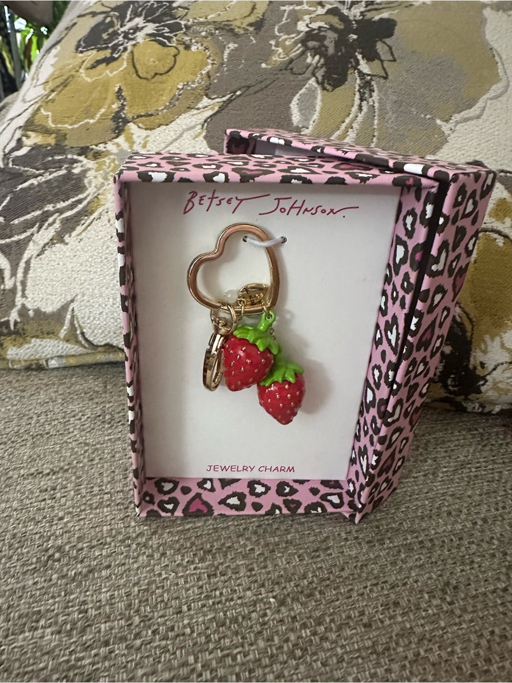 Betsey Johnson Red and Green Strawberry Keychain Charm - Picture 8 of 12